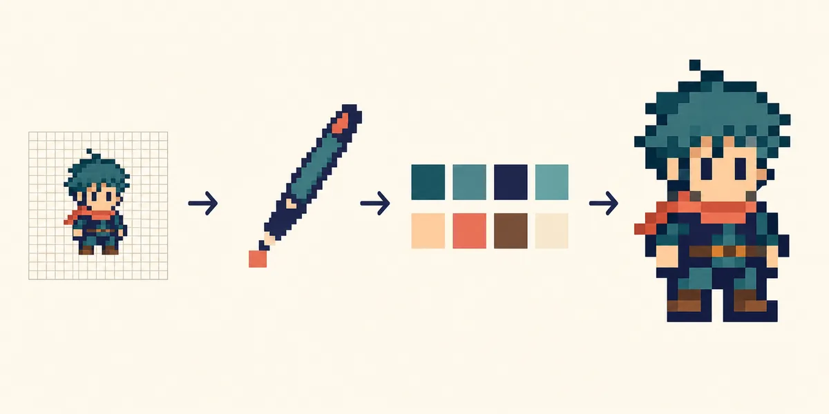 小さなドット絵を硬い1pxペンと限定パレットで作り整数倍に拡大する流れ