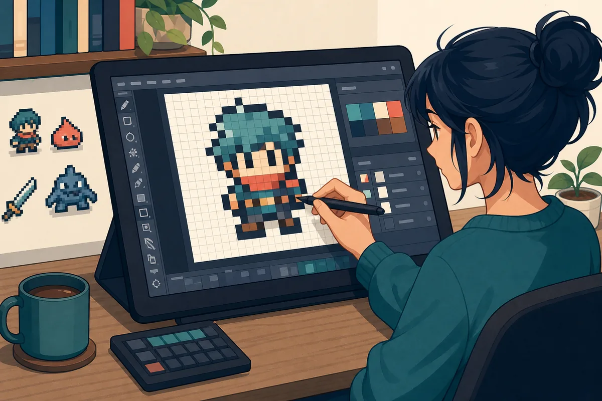クリスタで小さなキャンバスと限定パレットを使ってドット絵を描くイメージ