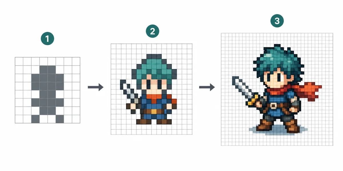 初心者がドット絵を下書きから配色まで進める基本ワークフロー